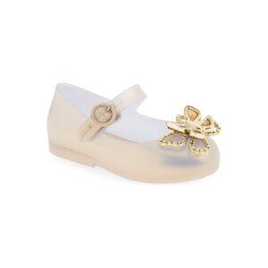 Mini Melissa Mary Jane Sparkle Jelly Flats Butterfly Champagne Gold Girls 9M NWB